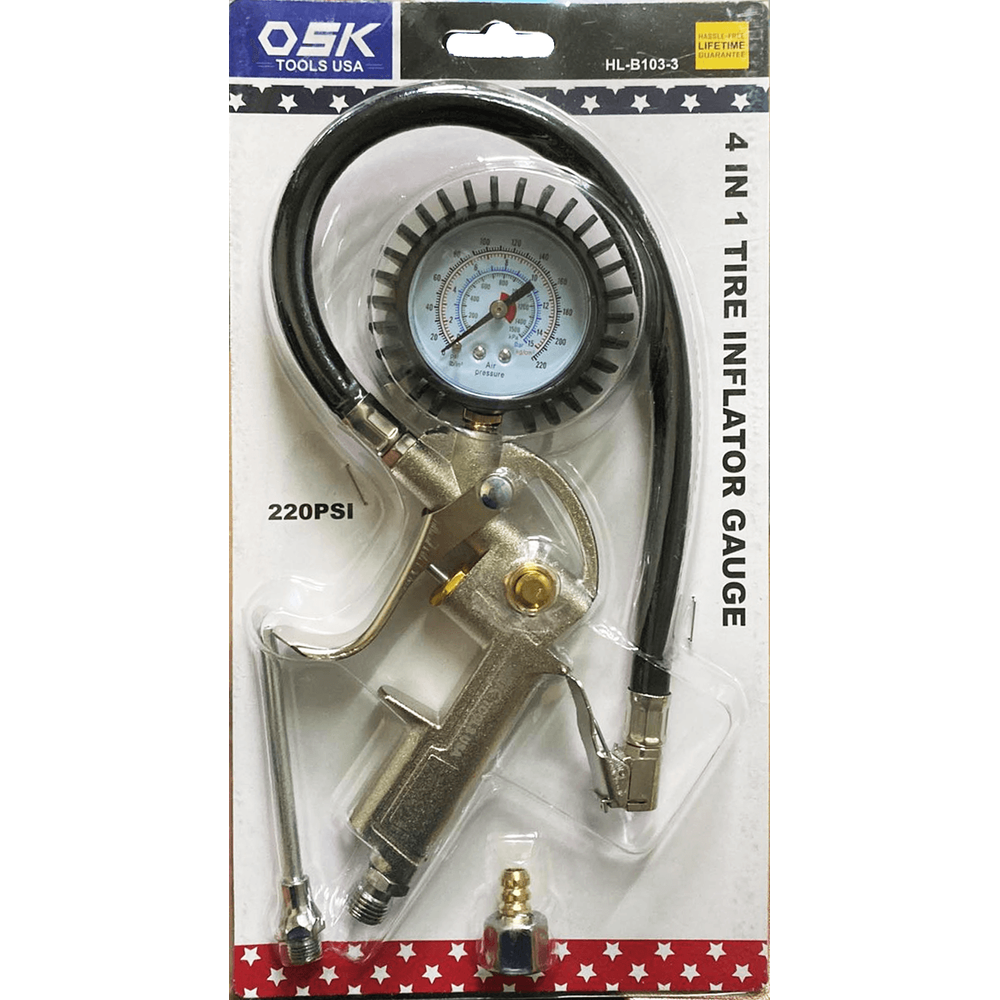 OSK HL-B-103-3 Pneumatic 4-in-1 Tire Inflator Gauge - KHM Megatools Corp. OSK HL-B-103-3 Pneumatic 4-in-1 Tire Inflator Gauge - KHM Megatools Corp.